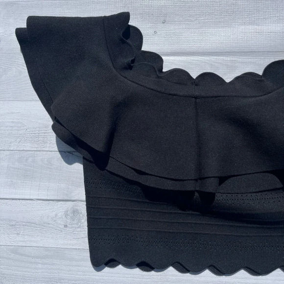 Endless Rose Black Ruffle Off the Shoulder Eyelet Crop Top with Scalloped Edge S - Picture 4 of 10